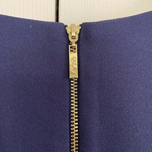 Eliza J Navy Blue Asymmetrical Pleated Fit Flare Crepe Vneck Shift Dress Size 2P - Picture 7 of 8